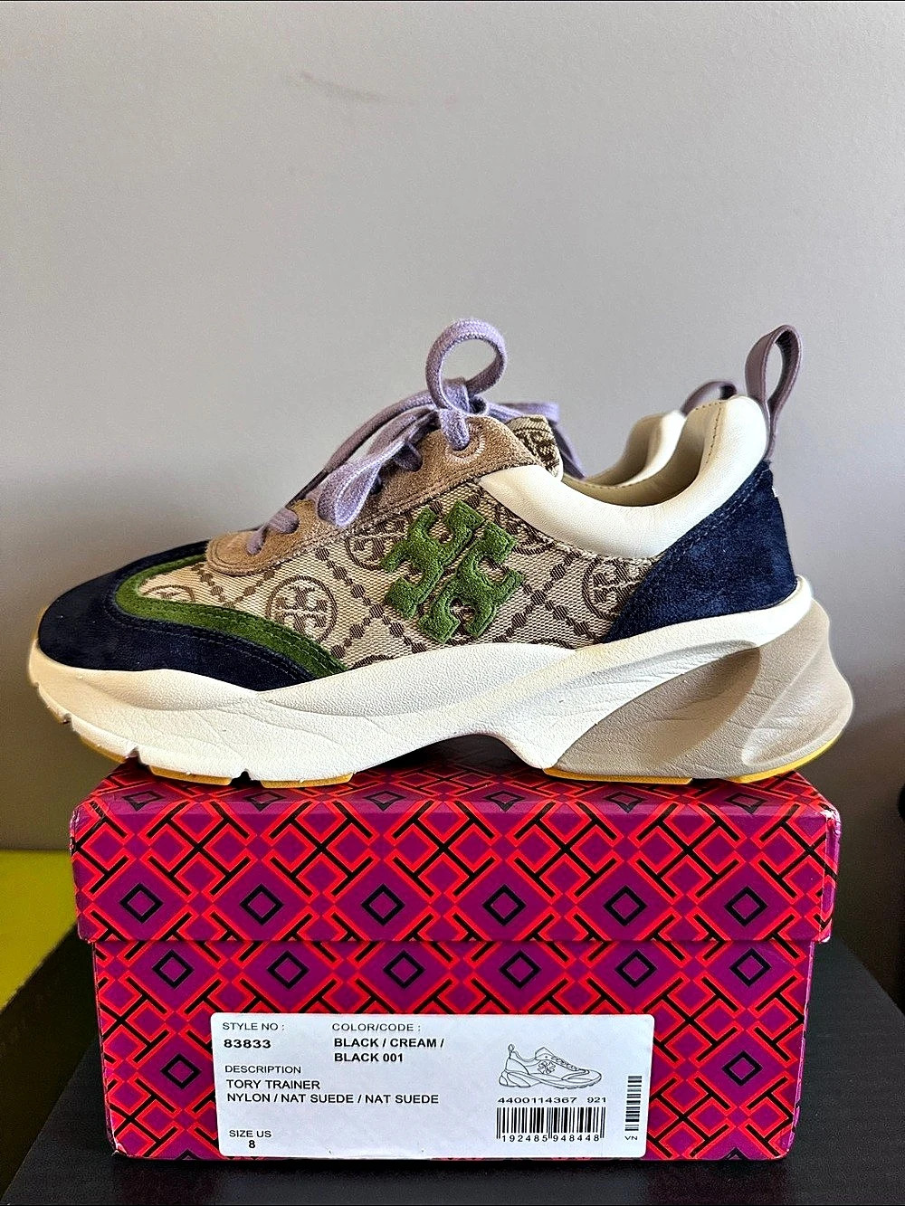 Tory Burch T Monogram Good Luck Trainer Sneakers Blue & Cream US 8